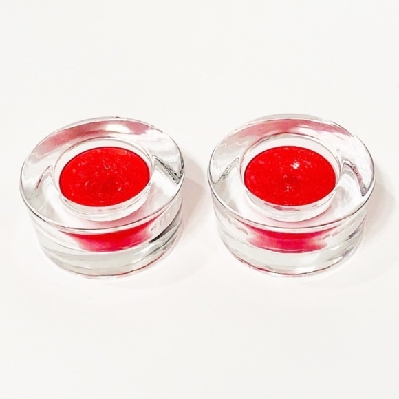 CANDLE HOLDERS Clear glass Round Set of two Raspberry Yankee candles included - Picture 1 of 2